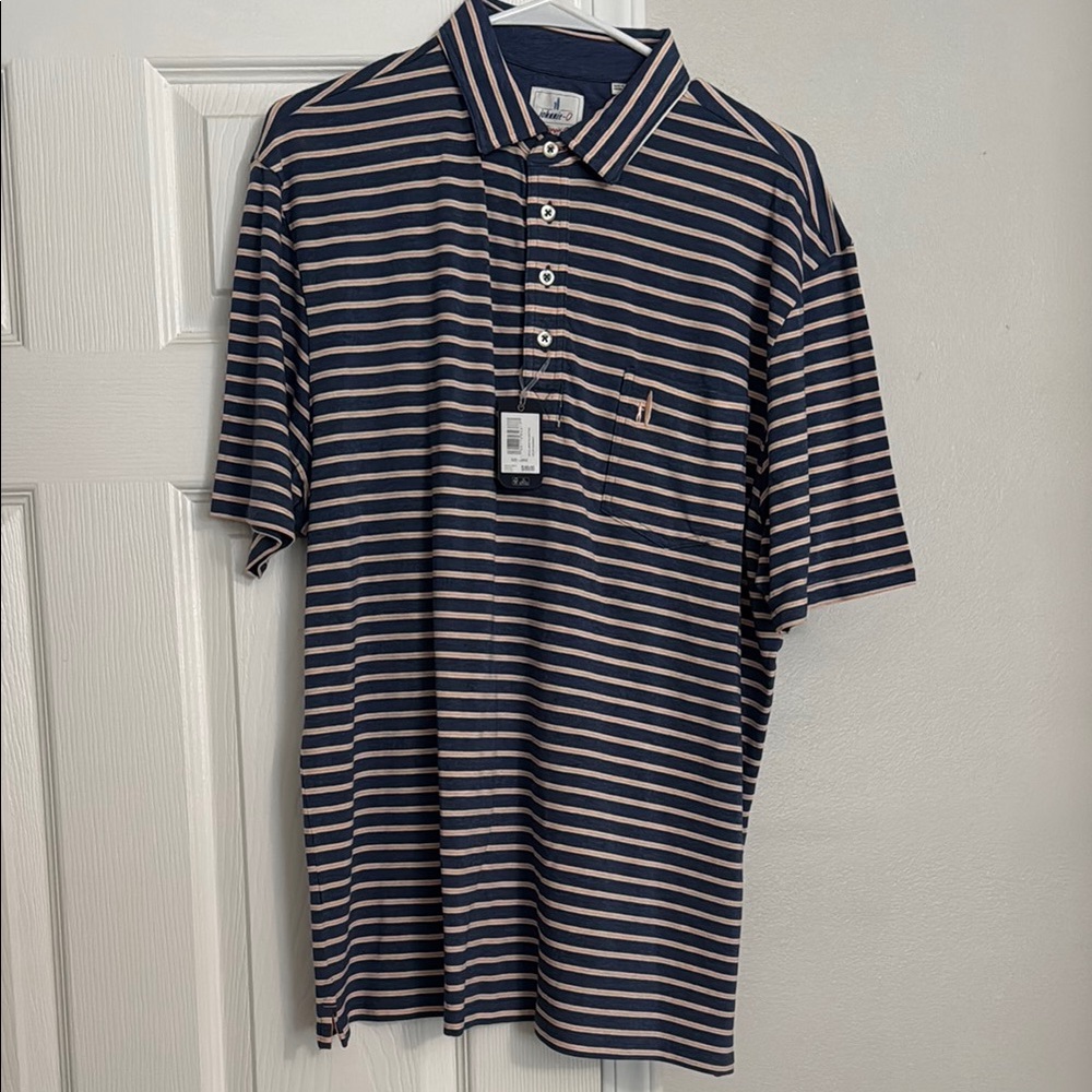 johnnie-O Navy and Cream Striped Polo Shirt